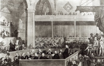 De Algemene Vergadering van de Kerk van Schotland, gegraveerd door R. Scott, 1787 door David Allan